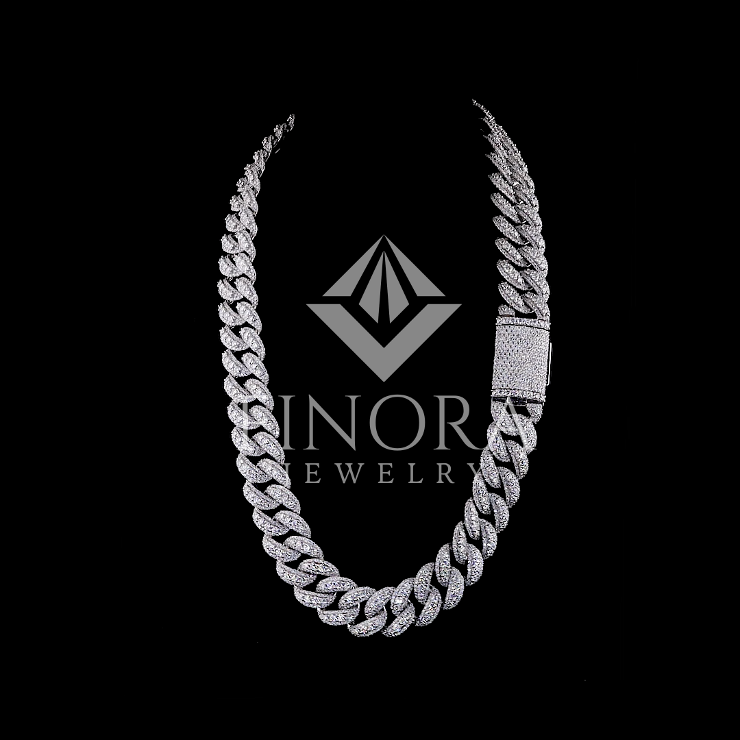 iced cuban link chain – white gold finish with moissanite stones & box clasp