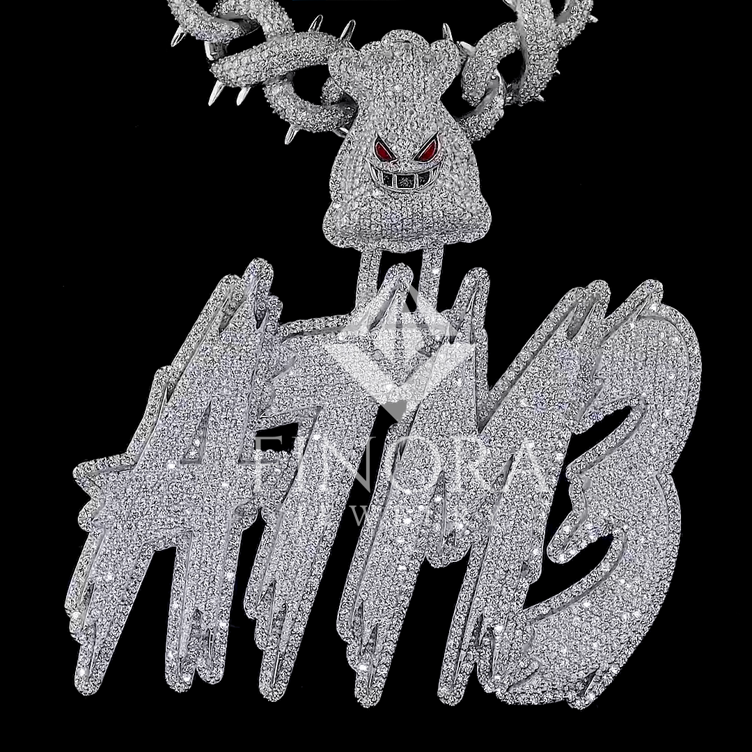 custom name drip pendant on fully iced cuban link chain – moissanite skull accent hip-hop necklace set