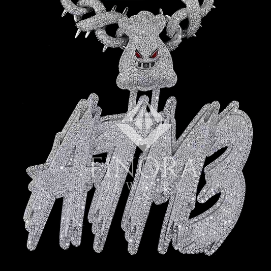 Custom Name Drip Pendant on Fully Iced Cuban Link Chain – Moissanite Skull Accent Hip-Hop Necklace Set