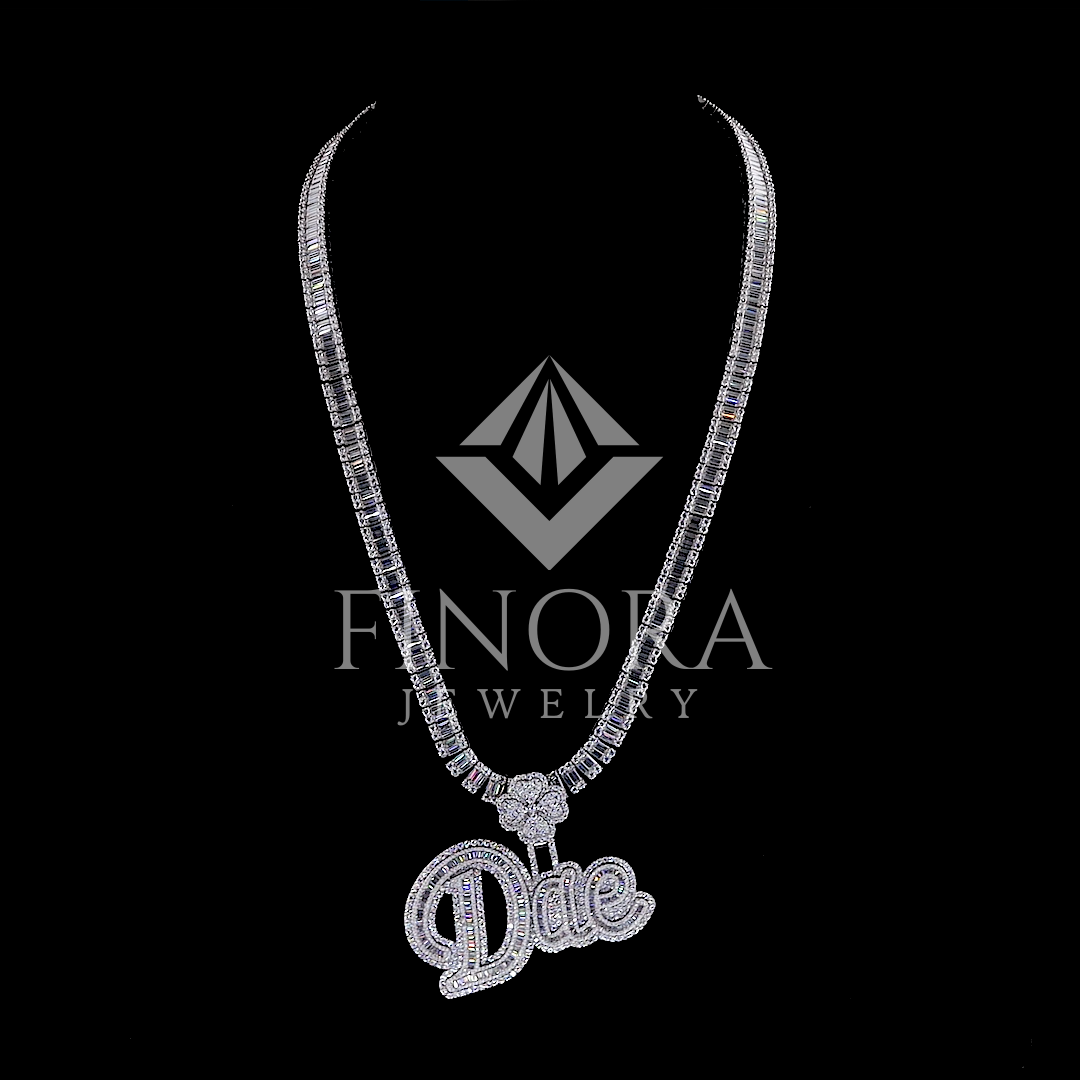 custom name pendant with full moissanite icing on iced-out tennis necklace – vvs simulated diamond hip-hop chain set