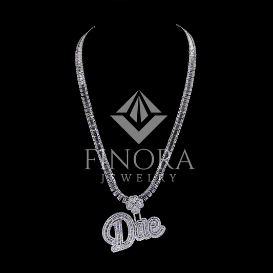 Custom Name Pendant with Full Moissanite Icing on Iced-Out Tennis Necklace – VVS Simulated Diamond Hip-Hop Chain Set