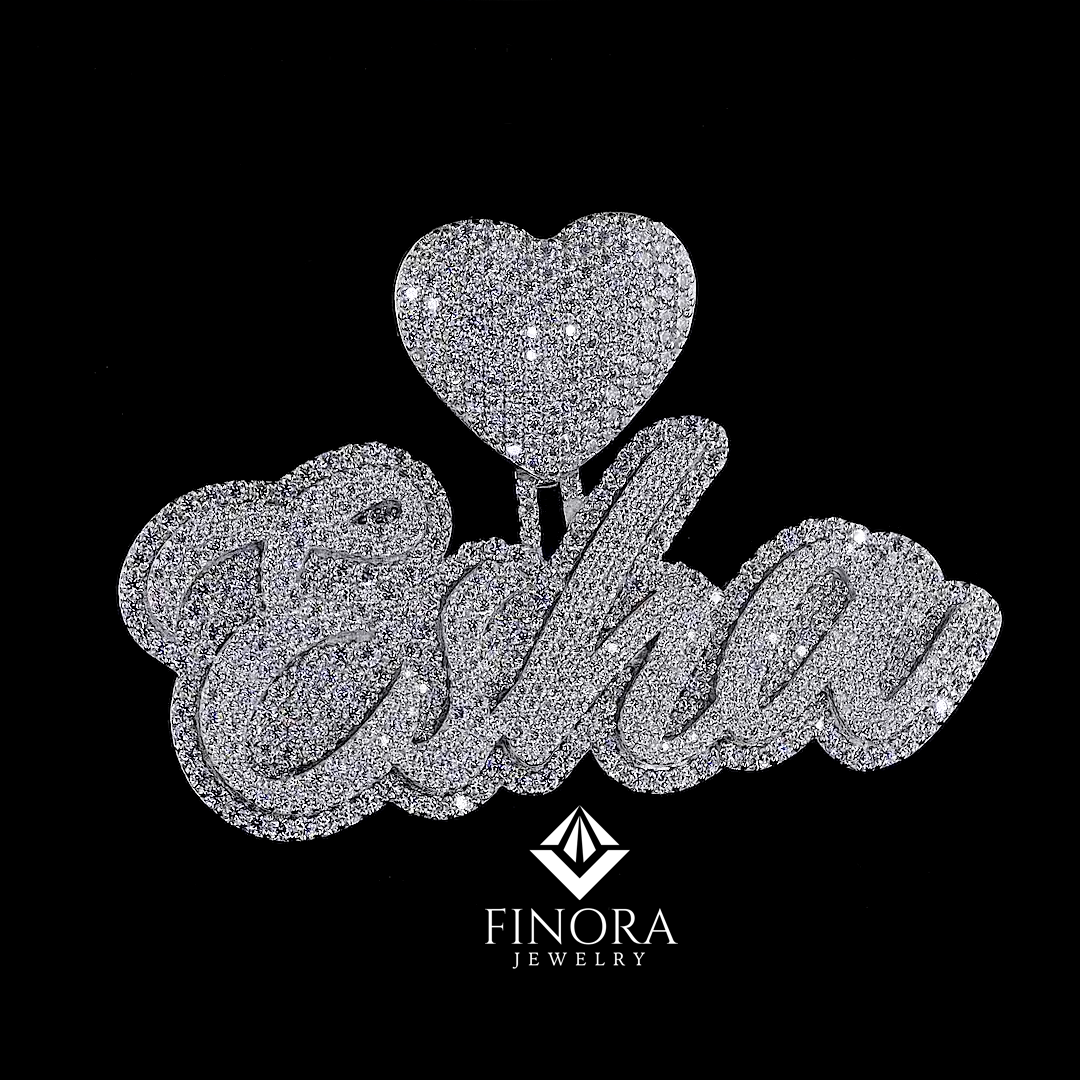 finora jewelry: personalized diamond name pendant with heart