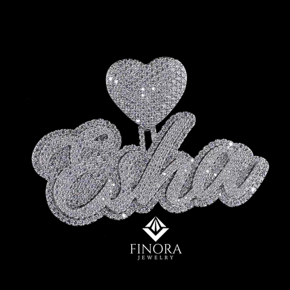 Finora Jewelry: Personalized Diamond Name Pendant with Heart