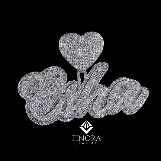 Finora Jewelry: Personalized Diamond Name Pendant with Heart