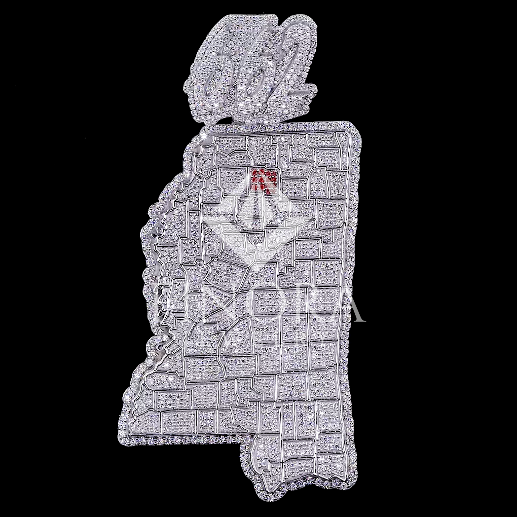 finora jewelry: custom mississippi '662' diamond pendant – fully iced state map design