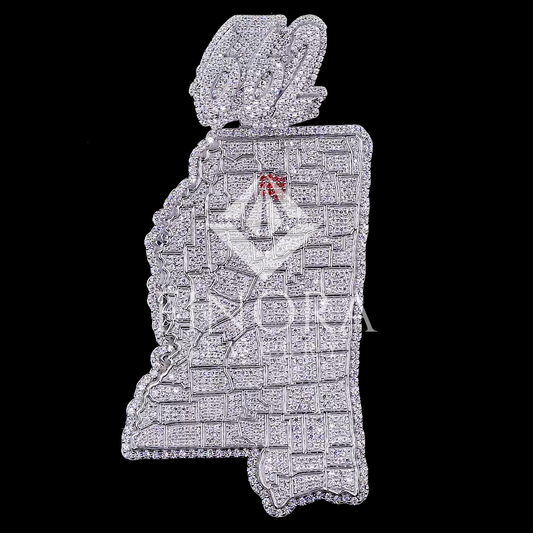 Finora Jewelry: Custom Mississippi '662' Diamond Pendant – Fully Iced State Map Design