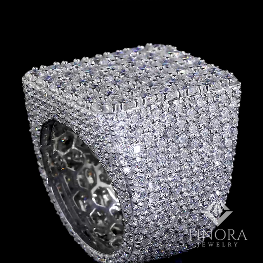 Iced Square Top Cluster Diamond Ring – Statement Piece by Finora Jewelry