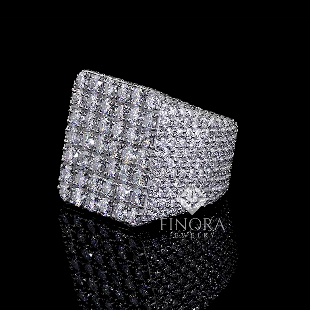 iced square top cluster diamond ring – statement piece by finora jewelry