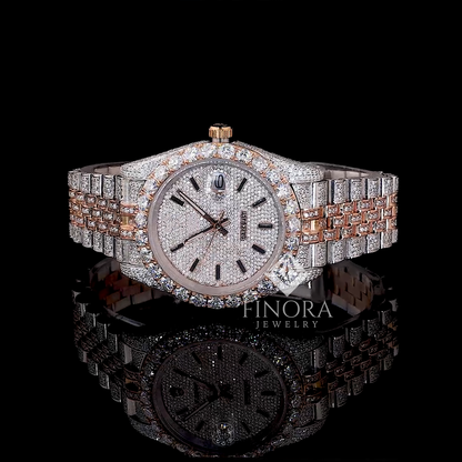 Elegant 41MM Two-Tone Fully Iced Out Moissanite Watch with White Dial for Men