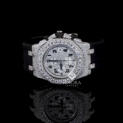 Men 41MM VVS Fully Ice Out Moissanite Watch with Rubber Belt