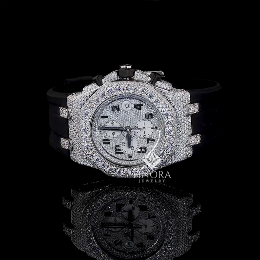Men 41MM VVS Fully Ice Out Moissanite Watch with Rubber Belt