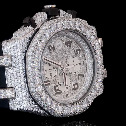 Men 41MM VVS Fully Ice Out Moissanite Watch with Rubber Belt
