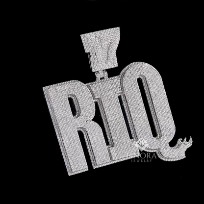 Men's Large iced-out Custom Text Moissanite Pendant with Custom Number Bail By Finora Jewelry