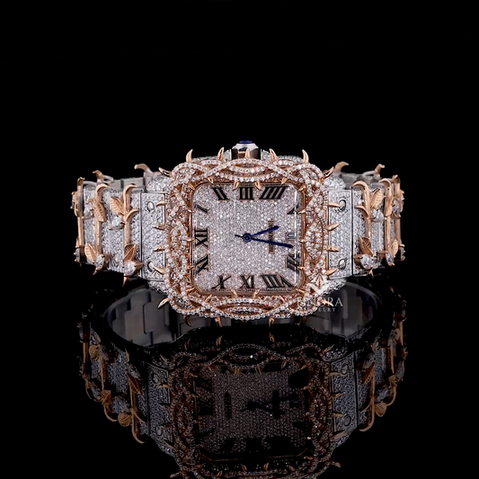 Customized Fully Iced-Out Roman Watch with Rose Gold
