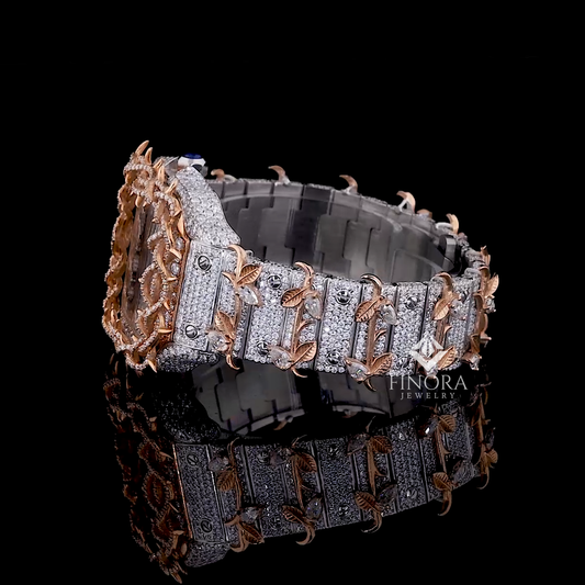 Customized Fully Iced-Out Roman Watch with Rose Gold