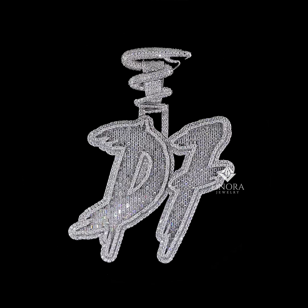 custom name diamond pendant with twin snake design – finora exclusive