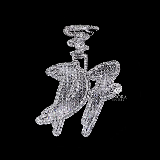 Custom Name Diamond Pendant with Twin Snake Design – Finora Exclusive