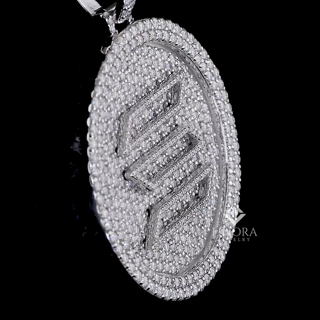 white gold plated fully iced-out oval pendant with 3d ethereum logo & premium moissanite detailing