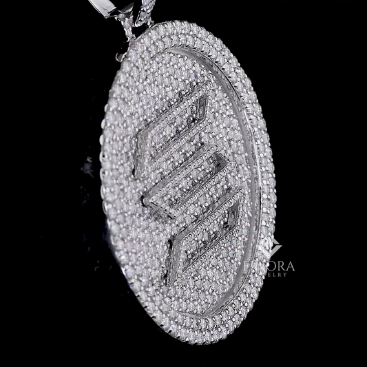 White Gold Plated Fully Iced-Out Oval Pendant with 3D Ethereum Logo & Premium Moissanite Detailing