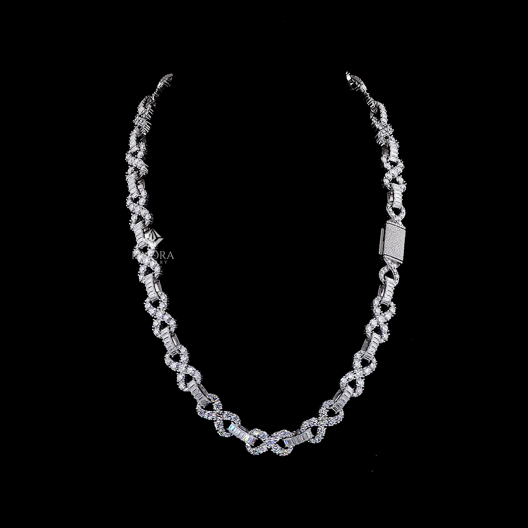 custom diamond infinity link chain – baguette & round cut iced out necklace by finora jewelry