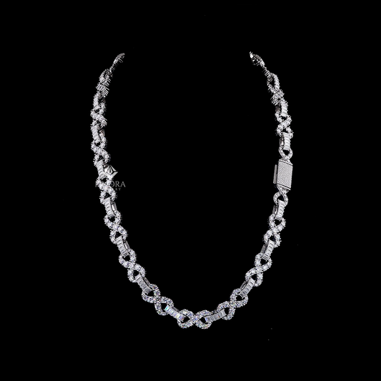 Custom Diamond Infinity Link Chain – Baguette & Round Cut Iced Out Necklace By Finora Jewelry