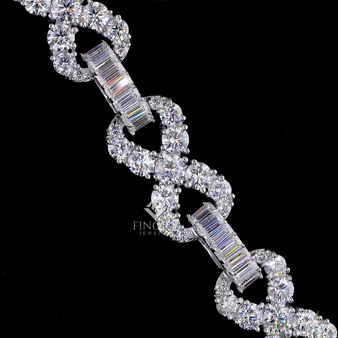 custom diamond infinity link chain – baguette & round cut iced out necklace by finora jewelry