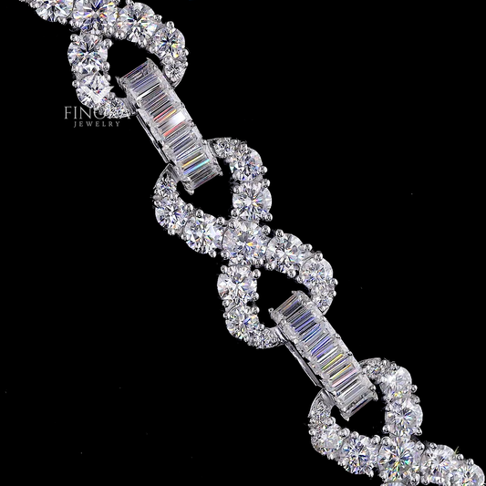 Custom Diamond Infinity Link Chain – Baguette & Round Cut Iced Out Necklace By Finora Jewelry