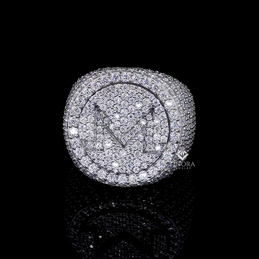 Custom Initial Letter Iced-Out Ring – Micro Pave Setting by Finora Jewelry