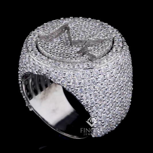 Custom Initial Letter Iced-Out Ring – Micro Pave Setting by Finora Jewelry