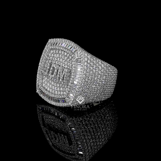 Fully Iced Custom Name Ring – Baguette & Round Cut Diamonds by Finora Jewelry