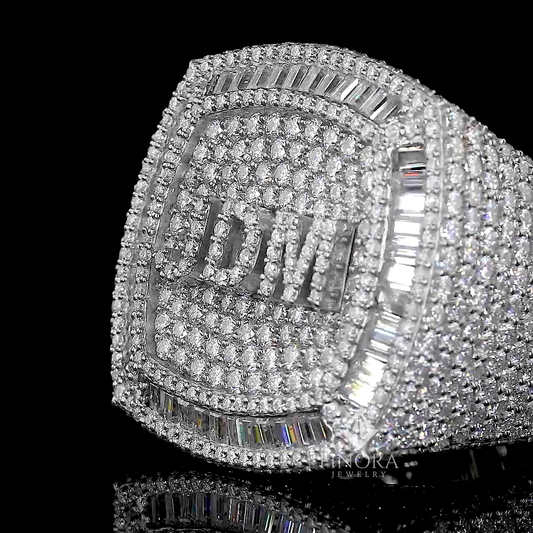 Fully Iced Custom Name Ring – Baguette & Round Cut Diamonds by Finora Jewelry