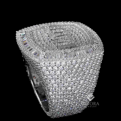Fully Iced Custom Name Ring – Baguette & Round Cut Diamonds by Finora Jewelry