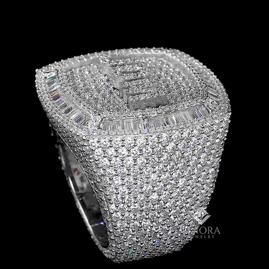 Fully Iced Custom Name Ring – Baguette & Round Cut Diamonds by Finora Jewelry
