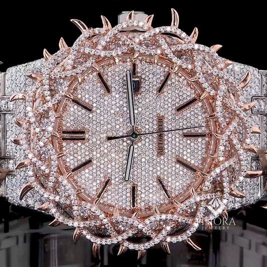 41MM Two-Tone White & Rose Gold Plated Fully Iced-Out Moissanite Watch