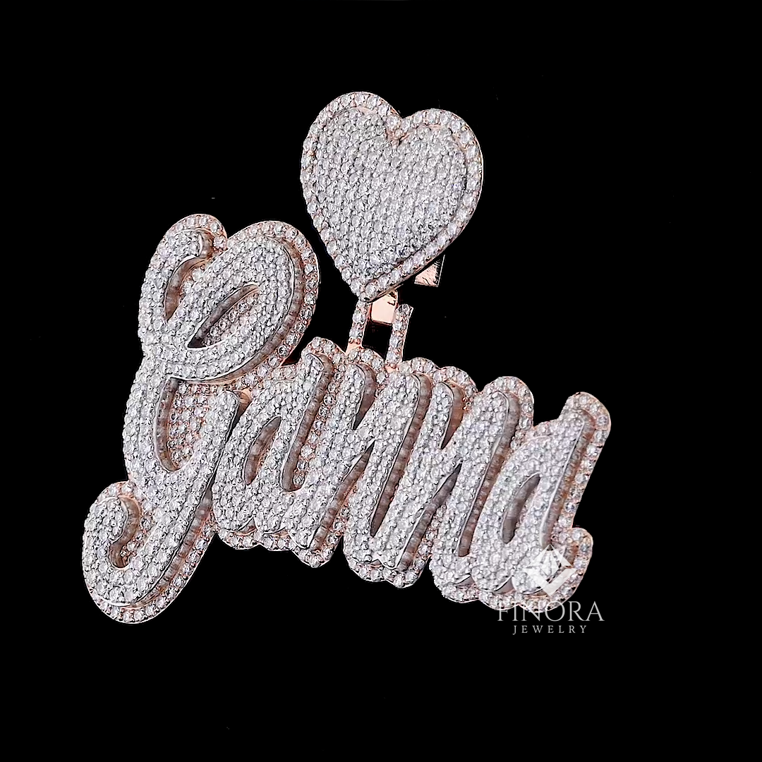 custom diamond name pendant with heart – finora jewelry