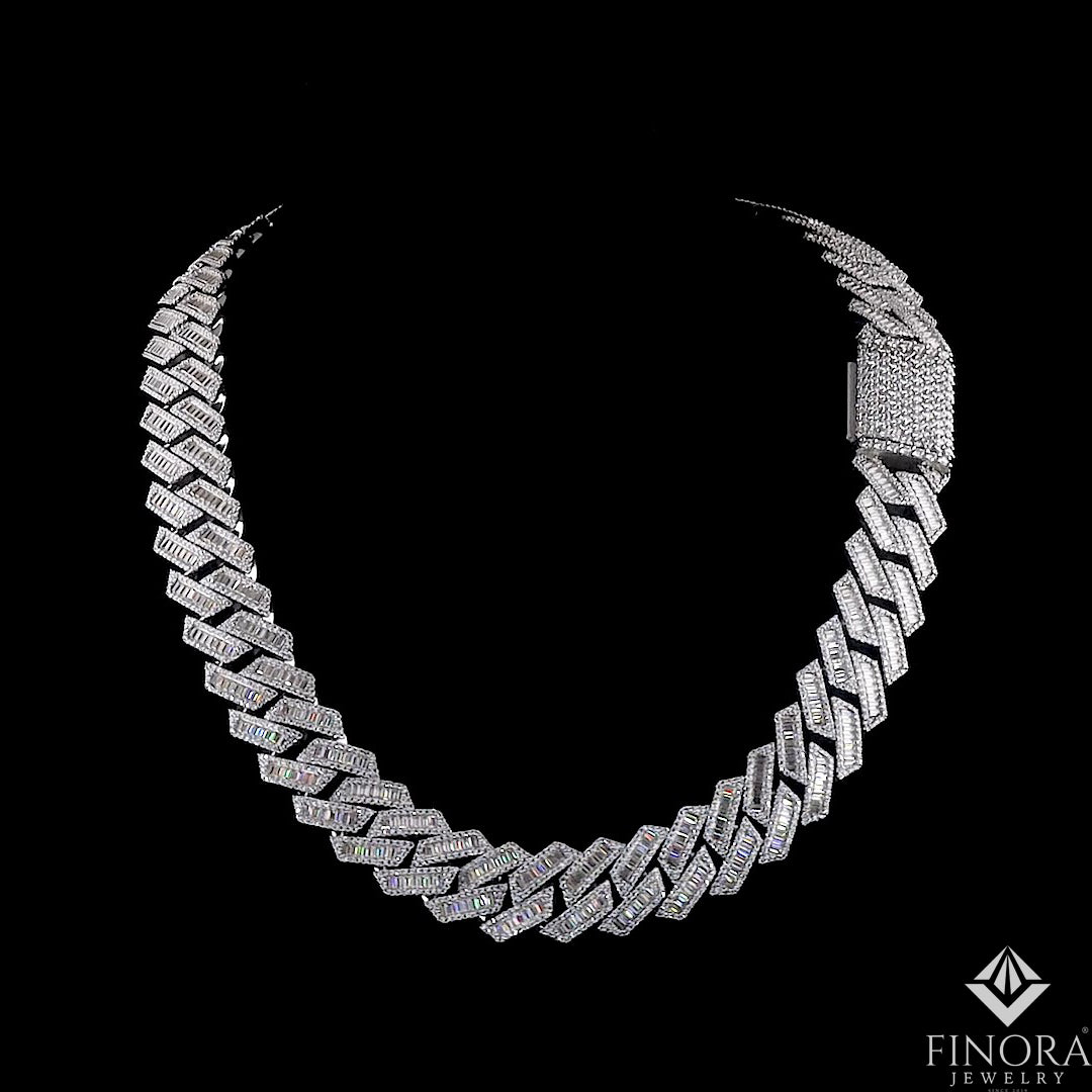 baguette moissanite cuban chain necklace, iced-out luxury hip hop chain – finora jewelry