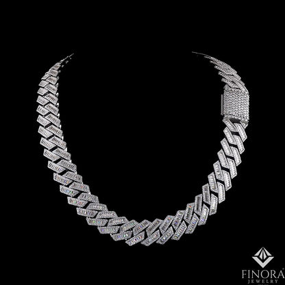 Baguette Moissanite Cuban Chain Necklace, Iced-Out Luxury Hip Hop Chain – Finora Jewelry
