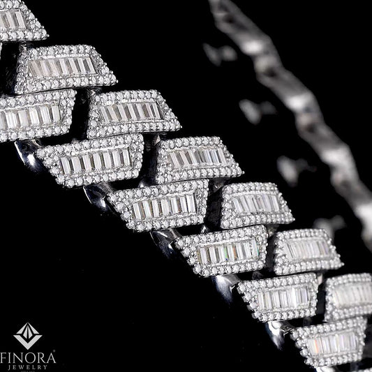 Baguette Moissanite Cuban Chain Necklace, Iced-Out Luxury Hip Hop Chain – Finora Jewelry