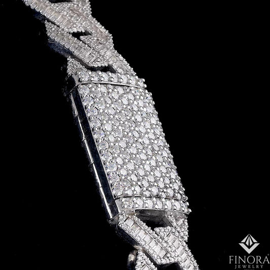 Baguette Moissanite Cuban Chain Necklace, Iced-Out Luxury Hip Hop Chain – Finora Jewelry