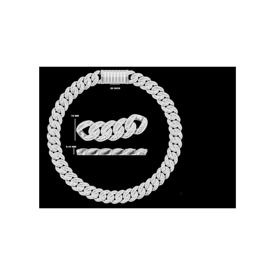 18mm moissanite silver miami cuban link chain - baguette cut iced choker