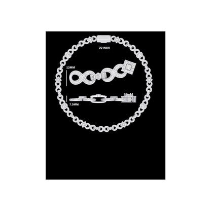 Moissanite Silver Infinity Link Chain - Princess Cut Iced Out Necklace