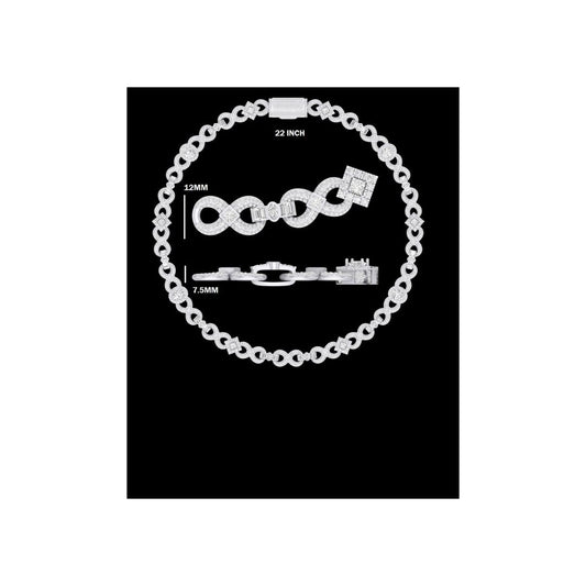 Moissanite Silver Infinity Link Chain - Princess Cut Iced Out Necklace