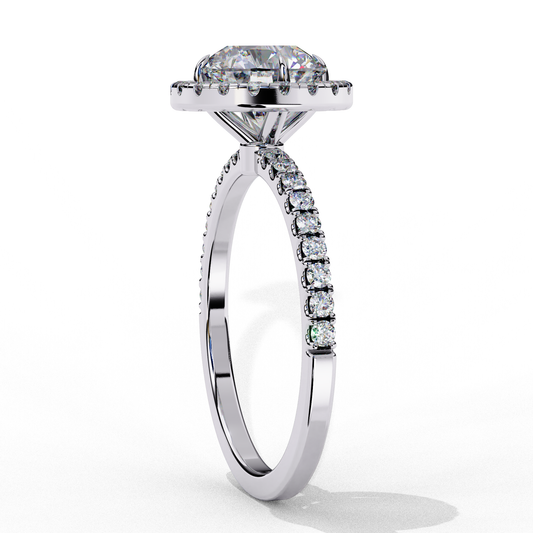 Round Cut Moissanite Ring – Double Halo with Pavé Band – 925 Silver / 10K, 14K Rose, Yellow, White Gold / Platinum | Finora Jewelry