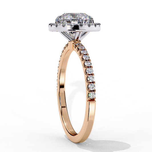 Round Cut Moissanite Ring – Double Halo with Pavé Band – 925 Silver / 10K, 14K Rose, Yellow, White Gold / Platinum | Finora Jewelry