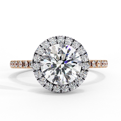 Round Cut Moissanite Ring – Double Halo with Pavé Band – 925 Silver / 10K, 14K Rose, Yellow, White Gold / Platinum | Finora Jewelry