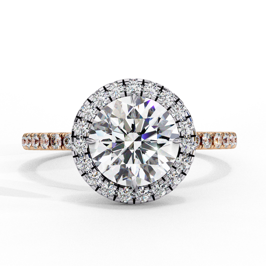 Round Cut Moissanite Ring – Double Halo with Pavé Band – 925 Silver / 10K, 14K Rose, Yellow, White Gold / Platinum | Finora Jewelry
