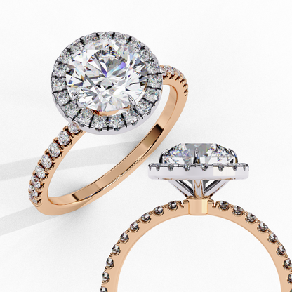 Round Cut Moissanite Ring – Double Halo with Pavé Band – 925 Silver / 10K, 14K Rose, Yellow, White Gold / Platinum | Finora Jewelry
