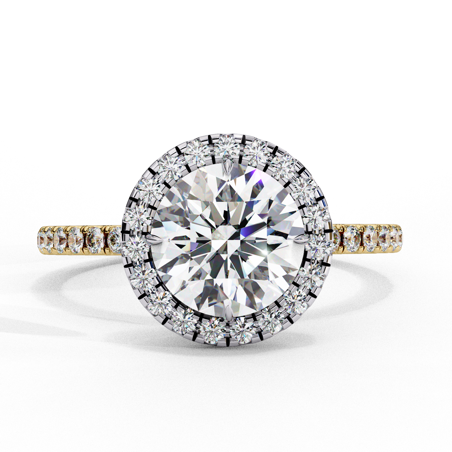 round cut moissanite ring – double halo with pavé band – 925 silver / 10k, 14k rose, yellow, white gold / platinum | finora jewelry