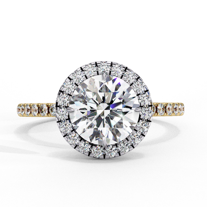 Round Cut Moissanite Ring – Double Halo with Pavé Band – 925 Silver / 10K, 14K Rose, Yellow, White Gold / Platinum | Finora Jewelry