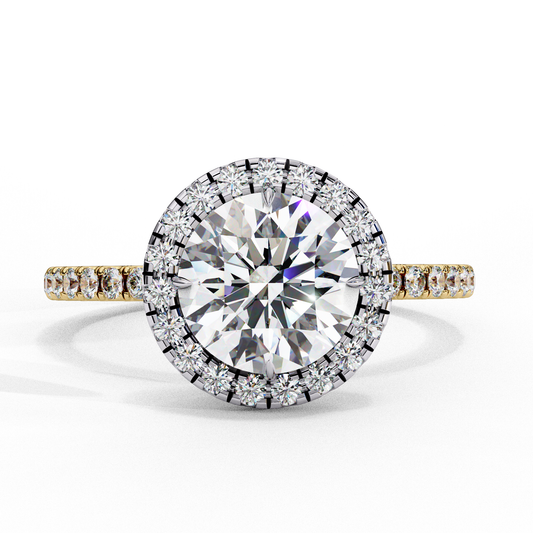 Round Cut Moissanite Ring – Double Halo with Pavé Band – 925 Silver / 10K, 14K Rose, Yellow, White Gold / Platinum | Finora Jewelry
